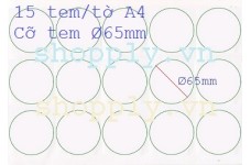 Giấy decal A4 15 tem tròn Ø 65mm