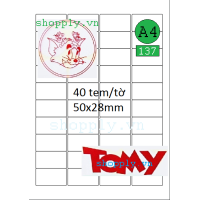 Giấy in mã vạch A4 Tomy 137, 40 tem 50x28mm