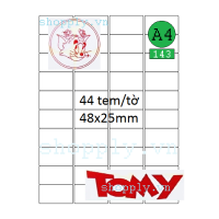 Giấy in mã vạch A4 Tomy 143, 44 tem 48x25mm