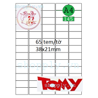 Giấy in mã vạch Tomy A4 145, 65 tem 38x21mm