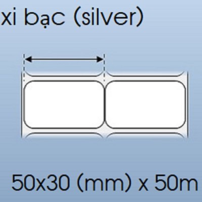 Cuộn decal xi bạc 2 tem 50x30mm, 50m