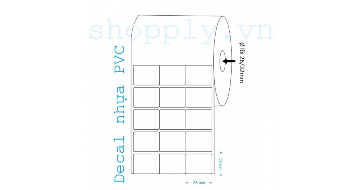 Cuộn tem nhãn (decal) nhựa PVC 3 tem 35x22mm, 50m