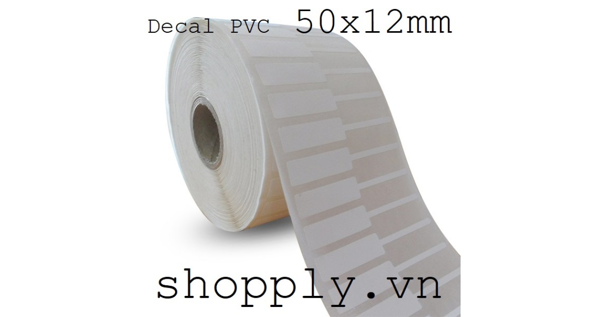 Cuộn tem nhãn nhựa PVC 50x12mm, 50m (tem vàng bạc, tem trang sức)