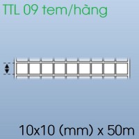 Cuộn tem nhãn giấy in chuyển nhiệt 09 tem 10x10mm, 50m