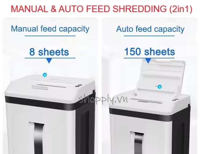 Oudis A7120 cung cấp 2 chế độ hủy thủ công (manual feed shredding) và hủy tự động (auto feed shredding)